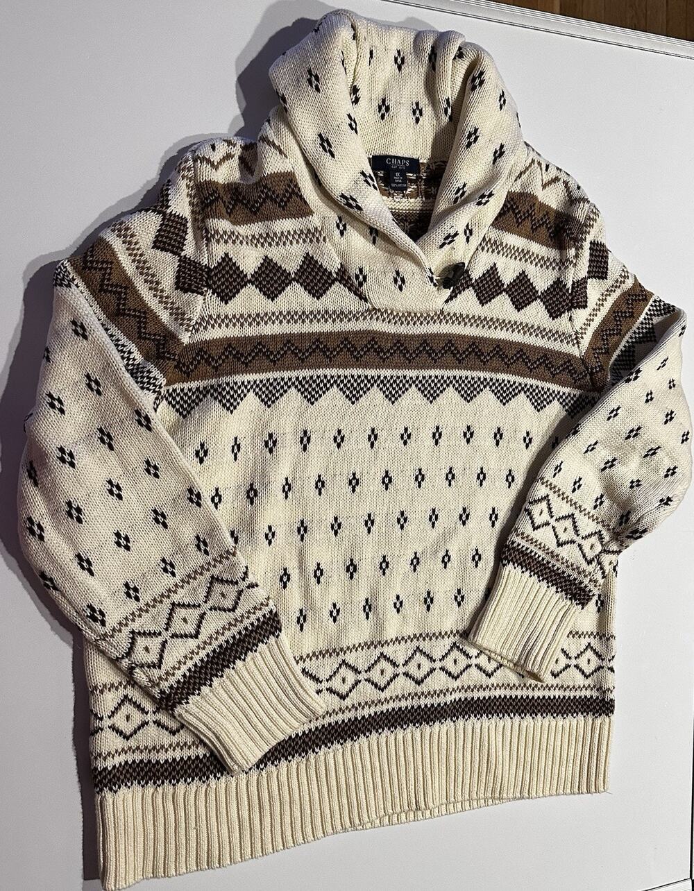Chaps Women Sz 1X Sweater Brown Geometric Aztec Knit Hoodie Long Sleeve Pullover